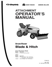 Simplicity Massey Ferguson Agco Allis 1691520 1692039 1692624 Snow Dozer Blade Hitch Attachment Manual page 1