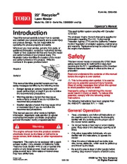 Toro 20019 22-Inch Recycler Lawn Mower Owners Manual, 2003 page 1