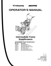 Simplicity Snapper 1695302 1695311 1695410 1695313 1695314 1695411 Intermediate Frame Snow Blower Owners Manual page 1