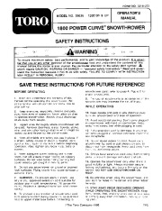 Toro 38025 1800 Power Curve Snowblower Manual, 1991 (1200001-1999999) page 1