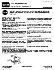 Toro 51599 Ultra Blower/Vacuum Owners Manual, 2007, 2008, 2009, 2010, 2011, 2012 page 1