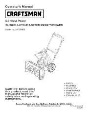 Craftsman 247.88455 Craftsman 5.5 Horse Power 24-inch 4-cycle 3-speed Snow Thrower Owners Manual page 1