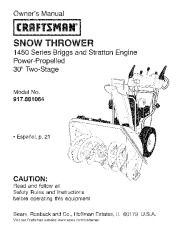 Craftsman 917.881064 Craftsman 1450 Series 30-Inch Power-Propelled Snow Thrower Owners Manual page 1