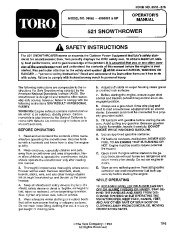 Toro 38052 521 Snowthrower Owners Manual, 1994 page 1