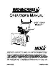 MTD Yard Machines 611 Snow Blower Owners Manual page 1