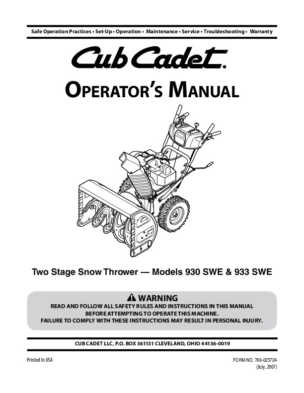 Cub Cadet Snowblower Manual 4547