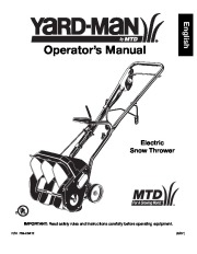MTD Yard Man 769-03412 Electric Snow Blower Owners Manual page 1