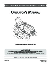 MTD 600 Lawn Tractor Mower Owners Manual page 1