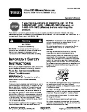 Toro 51598 Ultra 225 Blower/Vacuum Owners Manual, 2005, 2006, 2007 page 1