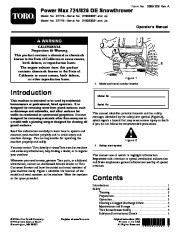 Toro 37775 Power Max 724 OE Snowthrower Owners Manual, 2015 page 1