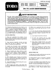 Toro 524 724 824 38040 38050 38080 Snow Blower Owners Manual 1987 page 1