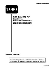 Toro 38051 522 Snowblower Manual, 2000 page 1