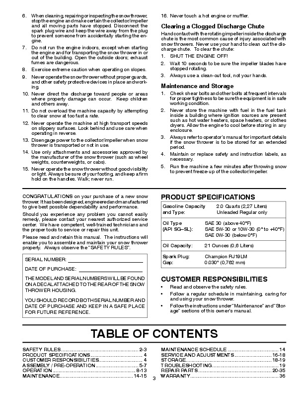 Poulan Pro PR524 421892 Snow Blower Owners Manual, 2008