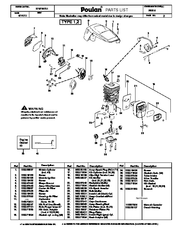2010 Poulan Pro P3816 Chainsaw Parts List