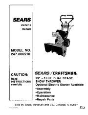 Craftsman 247.886510 Craftsman 23-Inch Snow Thrower Owners Manual page 1