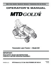 MTD Gold 601 Transmatic Tractor Lawn Mower Owners Manual page 1