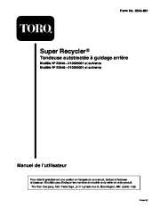 Toro 20045, 20048 Super Recycler Mower, SR-21SE Manuel des Propriétaires, 2001 page 1
