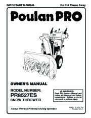 Poulan Pro PR8527ES 419002 Snow Blower Owners Manual page 1