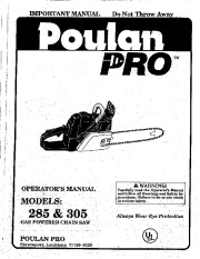 Poulan Pro 285 305 Chainsaw Owners Manual page 1