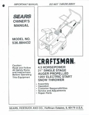 Craftsman 536.884432 Craftsman 21-Inch Auger Propelled Snow Thrower Owners Manual page 1