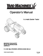 MTD Yard Machines Automatic Garder Tractor Lawn Mower Owners Manual page 1