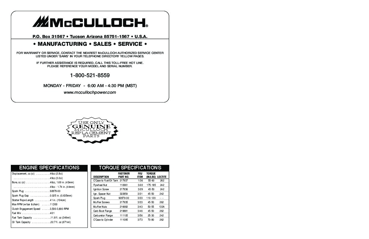 Mac 4600 Chainsaw Manual