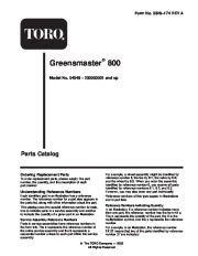 Toro 04048 Greensmaster 800 Lawn Mower Parts Catalog page 1