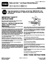 Toro 51592 Super Blower/Vacuum Owners Manual, 2007, 2008, 2009, 2010, 2011, 2012 page 1