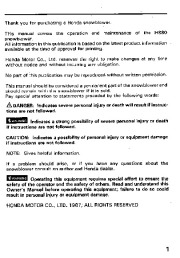 Honda HS80 Snow Blower Owners Manual page 2