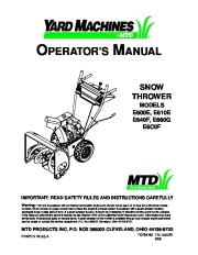 MTD Yard Machines E600E E610E E640F E660G E6C0F Snow Blower Owners Manual page 1