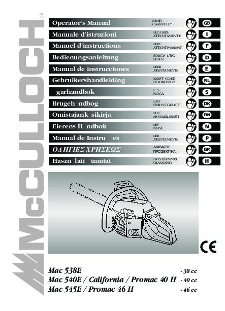 McCulloch Mac 538E 540E 545E California Promac 40 46 Chainsaw Manual