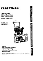 Craftsman 536.884790 Craftsman 22-Inch Snow Thrower Owners Manual page 1