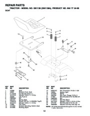 Weed Eater GE1138 SN1138A Lawn Tractor Repair Manual, 2002 page 12