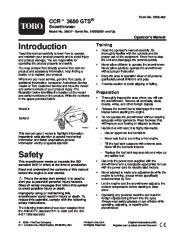 Toro CCR 3650 GTS 38537 Snow Blower Owners and Service Manual 2005 page 1