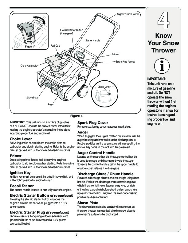 MTD S 230 240 250 260 261 Single Stage Snow Blower Owners Manual