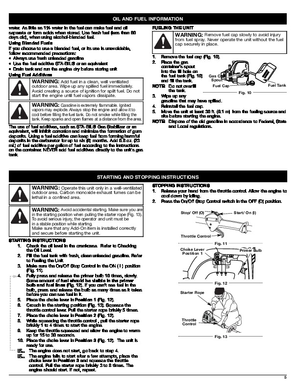 MTD Troy-Bilt TB525CS TB575SS 4 Cycle Gas Trimmer Owners Manual