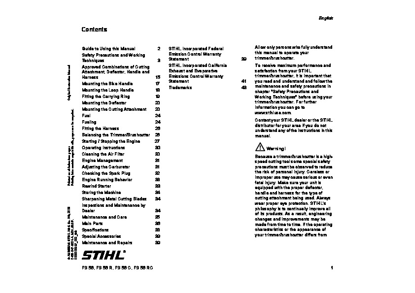 STIHL FS 56 Trimmer Owners Manual