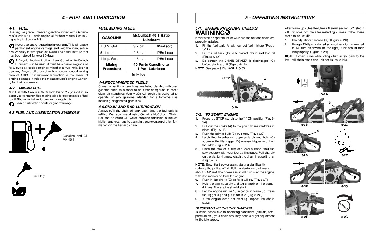 Mcculloch mac 3200 chainsaw manual