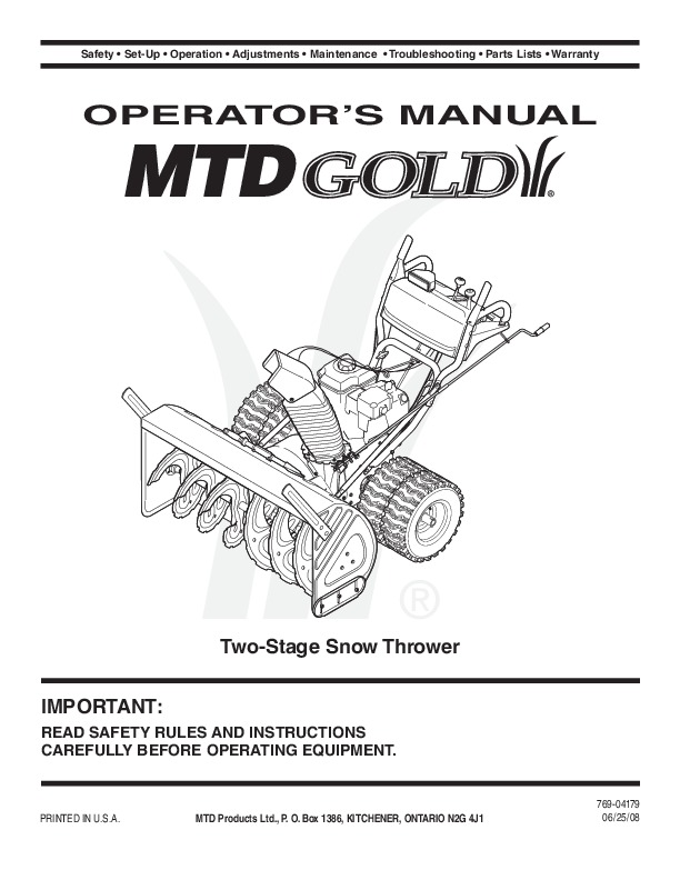 Mtd 31ae993i401 Snow Blower User Manual